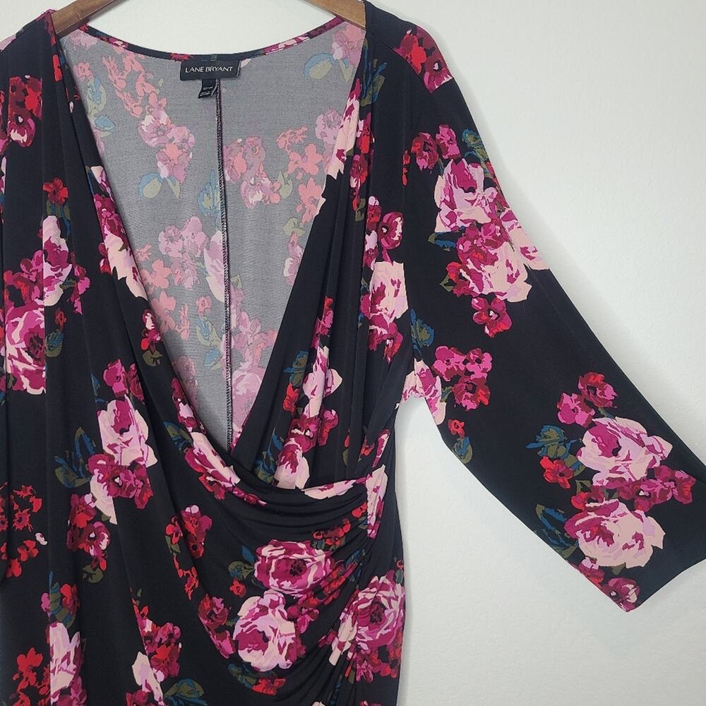 Lane Bryant Floral Draped Dress Low V Neck 22/24